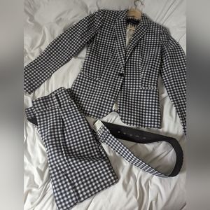 Zara Navy-White Blazer/Pants/Belt Size S